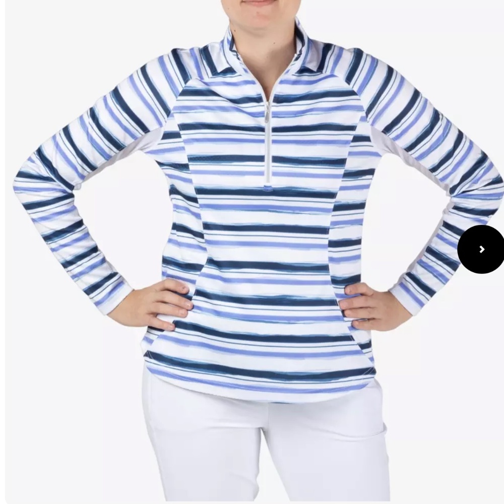 NWT Pebble Beach Blue and White Striped Quarter Zip Pull Over